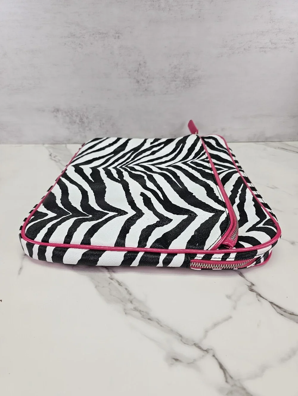 Zebra Print Laptop Case With Pink Trim